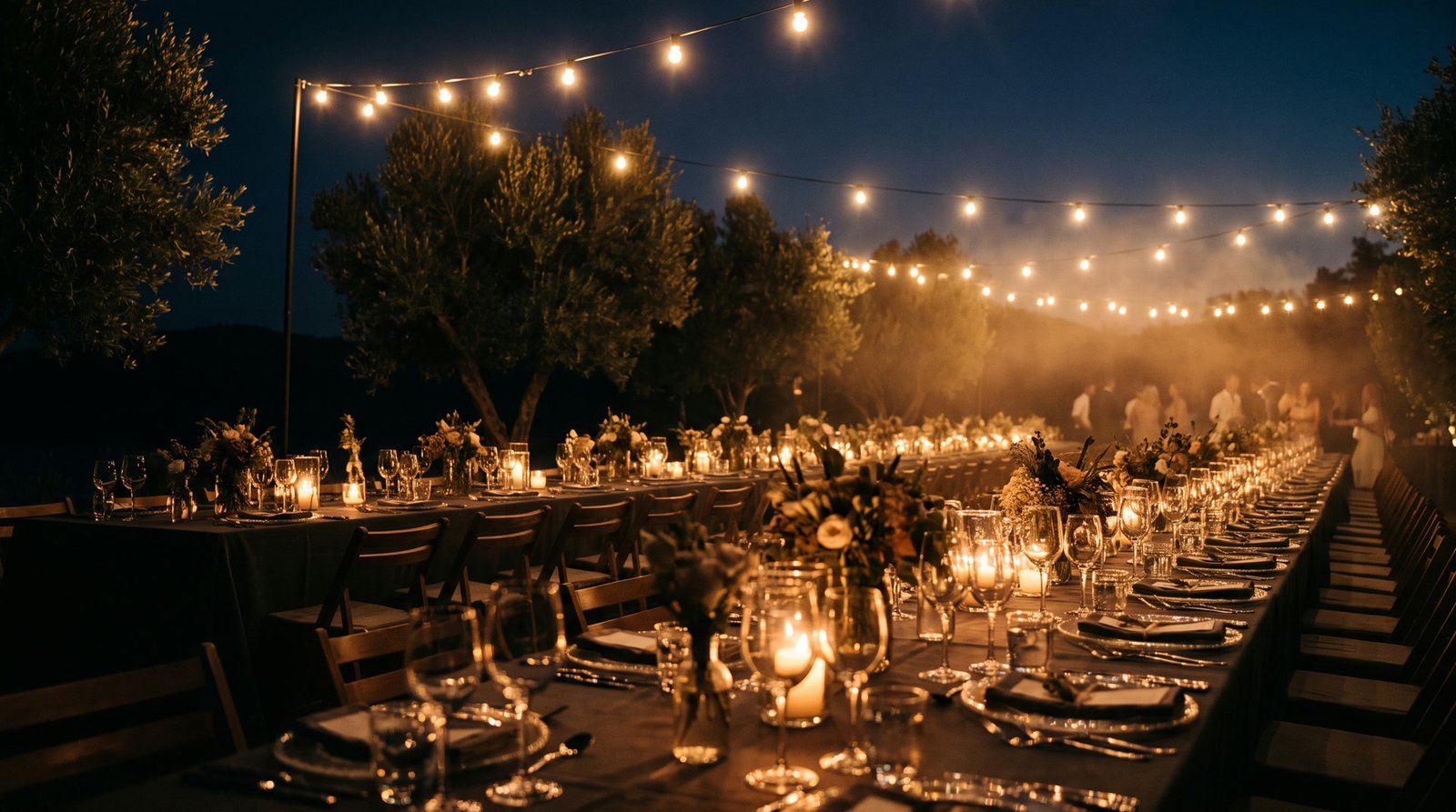 Bodrum'da gece düzenlenmiş açık hava düğün masası